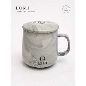 LOMI Gray Marble Swirl Ceramic Mug With Lid Modern Stoneware Cup